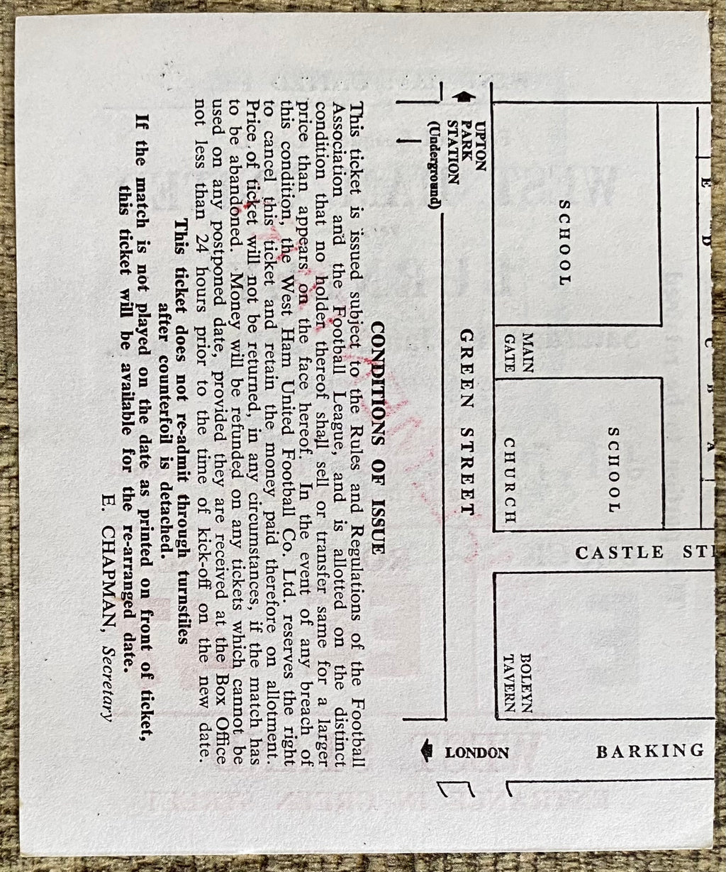 1978/79 ORIGINAL DIVISION 2 TICKET WEST HAM UNITED V BURNLEY