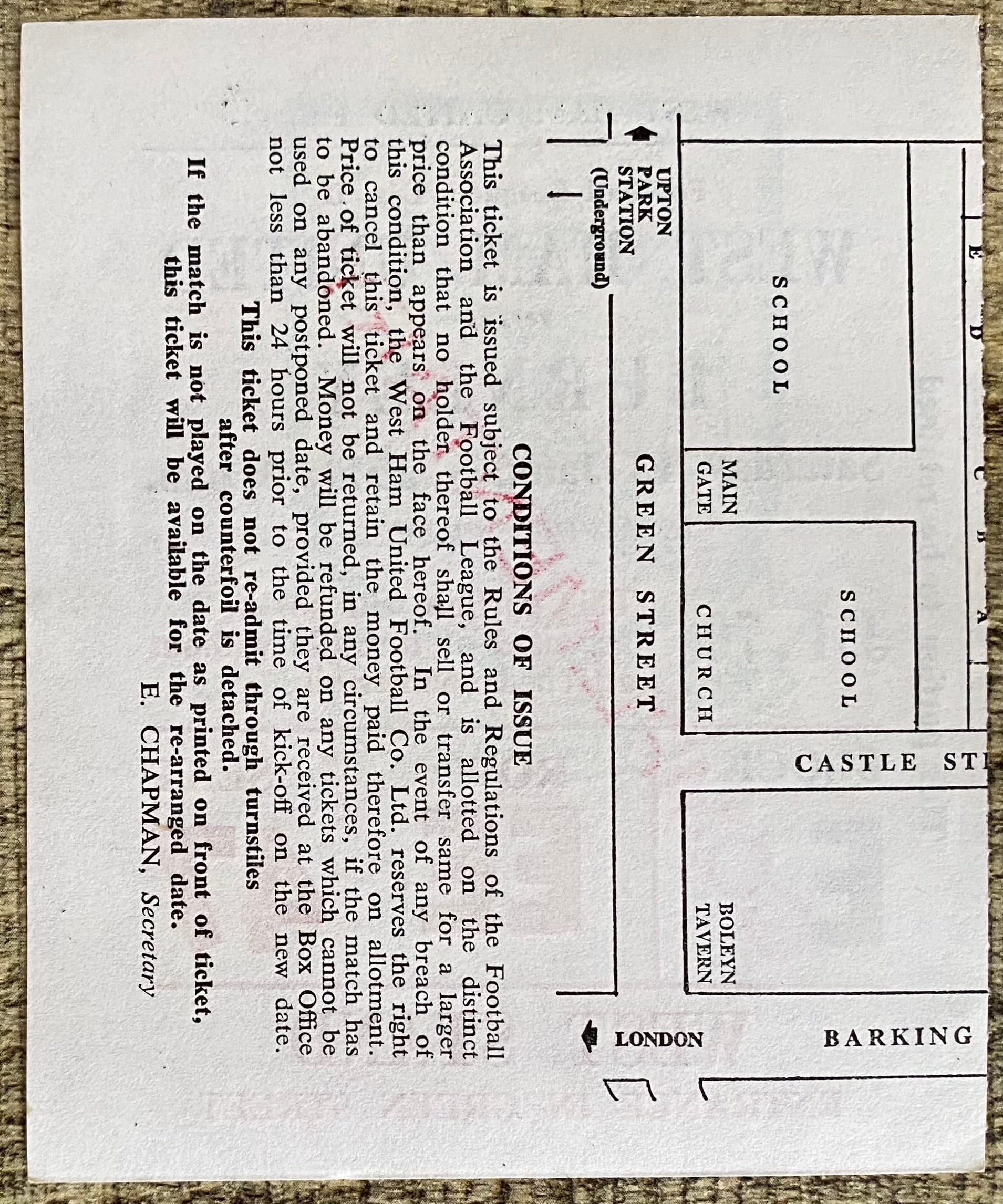 1978/79 ORIGINAL DIVISION 2 TICKET WEST HAM UNITED V BURNLEY