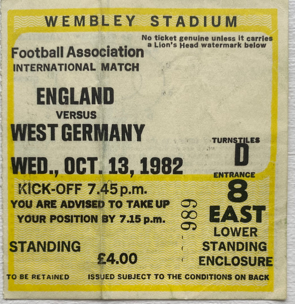 1982 ORIGINAL INTERNATIONAL TICKET ENGLAND V WEST GERMANY