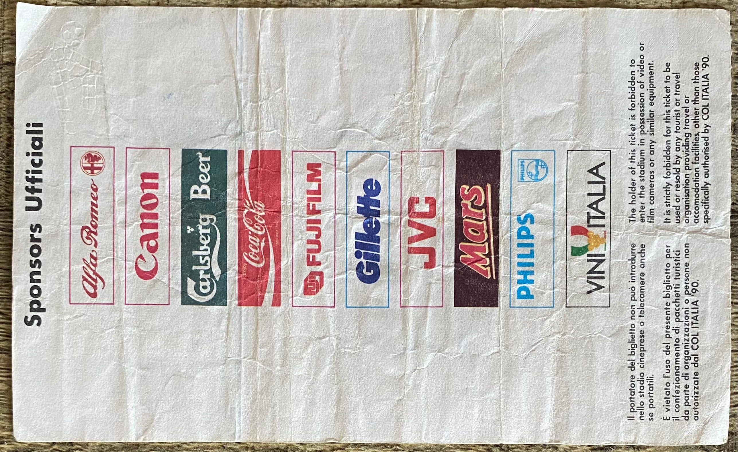 1990 ORIGINAL WORLD CUP 1ST ROUND TICKET SCOTLAND V BRAZIL @ TURIN