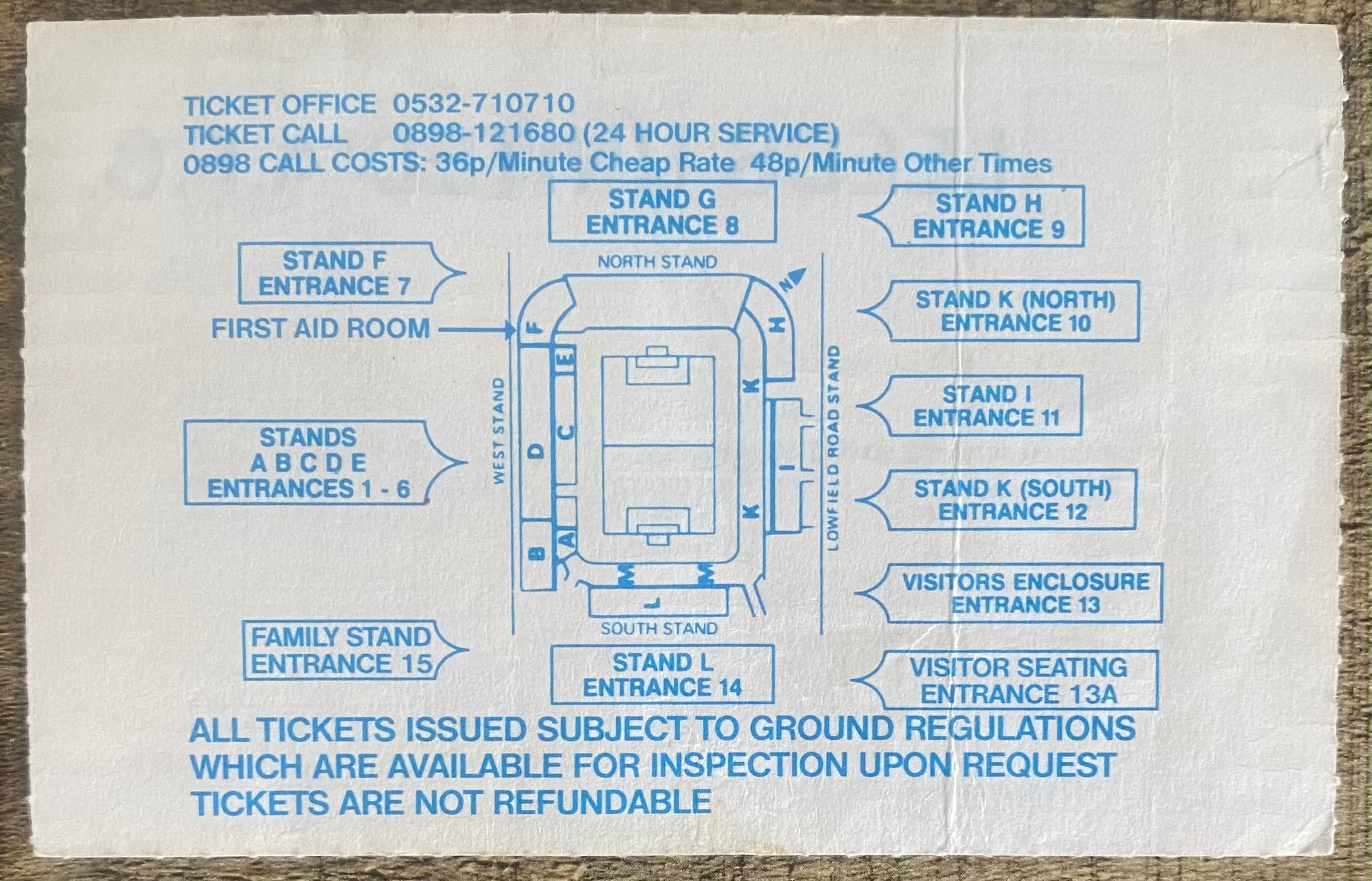 1991/92 ORIGINAL DIVISION 1 TICKET LEEDS UNITED V LUTON TOWN