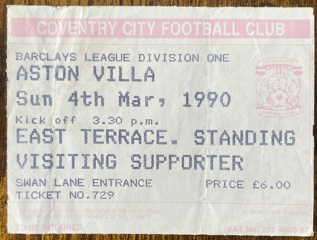 1989/90 ORIGINAL DIVISION 1 TICKET COVENTRY CITY V ASTON VILLA