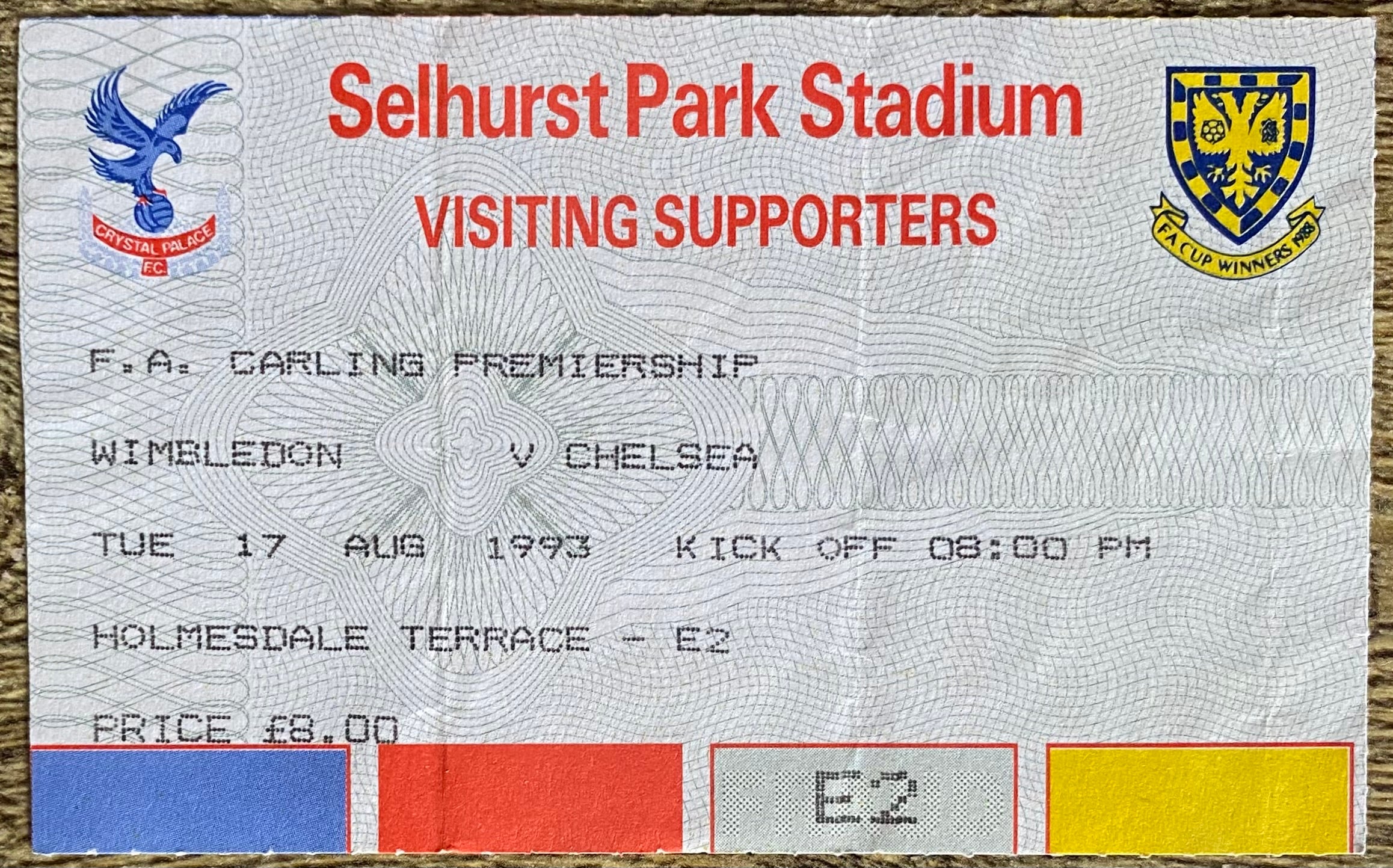1993/94 ORIGINAL FA PREMIERSHIP TICKET WIMBLEDON V CHELSEA