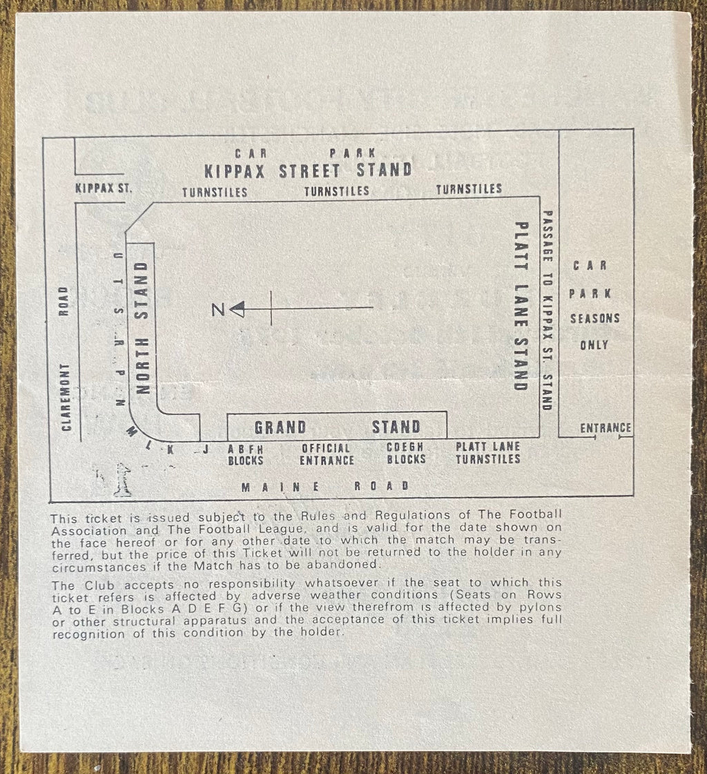 1975/76 ORIGINAL DIVISION ONE TICKET MANCHESTER CITY V BURNLEY