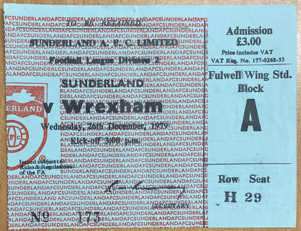 1979/80 ORIGINAL DIVISION 2 TICKET SUNDERLAND V WREXHAM