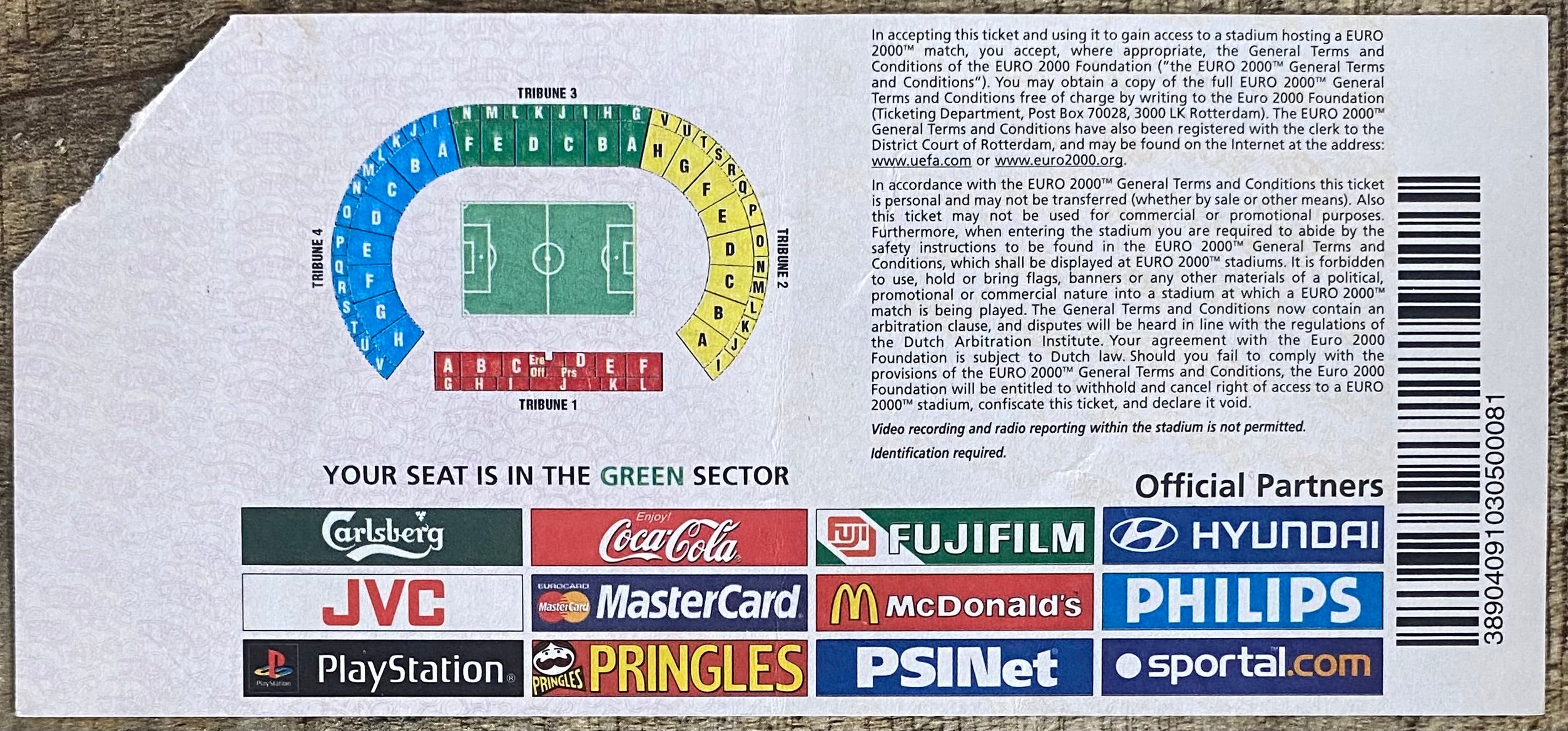 2000 ORIGINAL EUROPEAN CHAMPIONSHIPS EURO 2000 TICKET ITALY V BELGIUM @ BRUSSELS