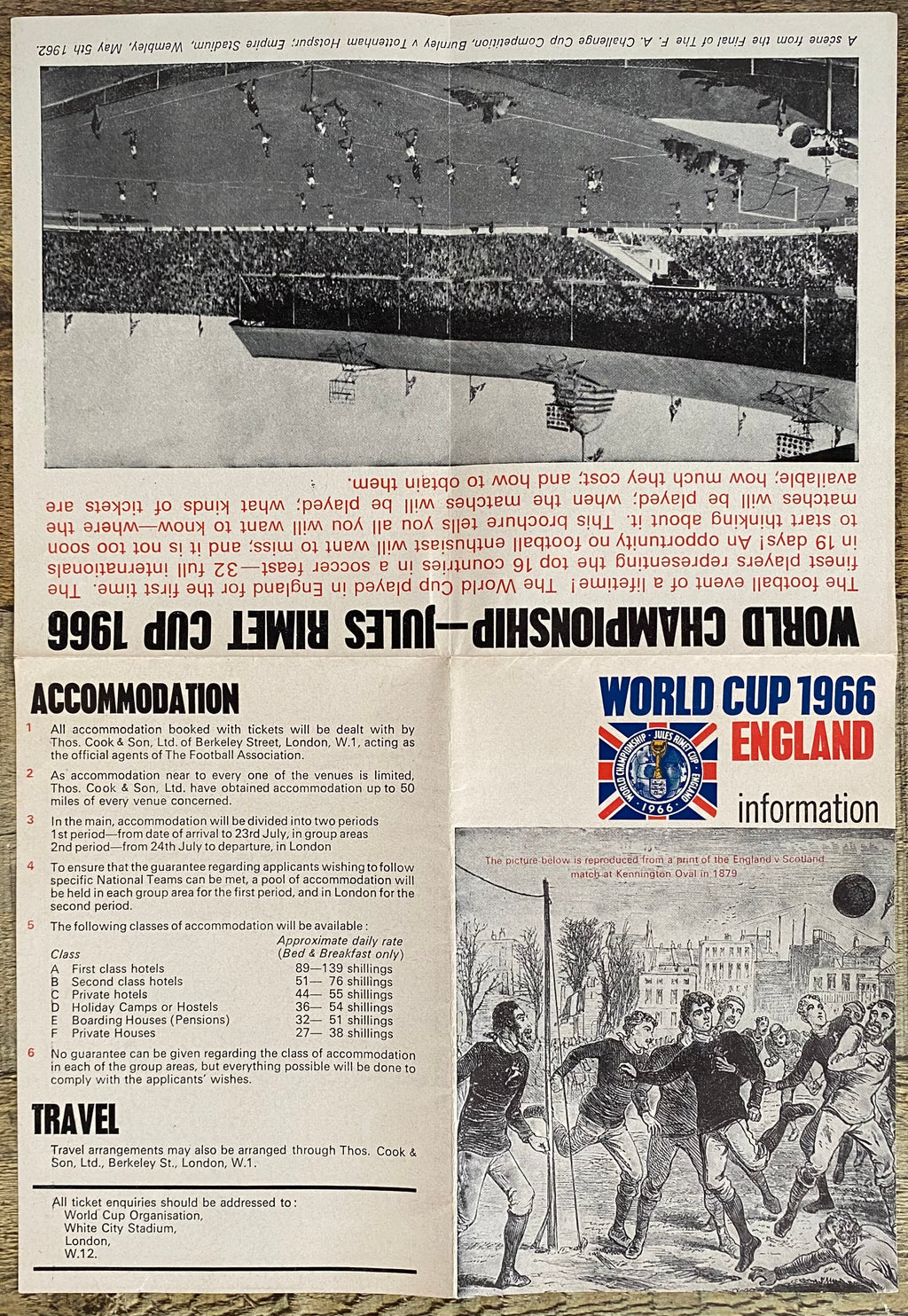 1966 WORLD CUP ORIGINAL OFFICIAL TICKET INFORMATION FOLD OUT BOOKLET