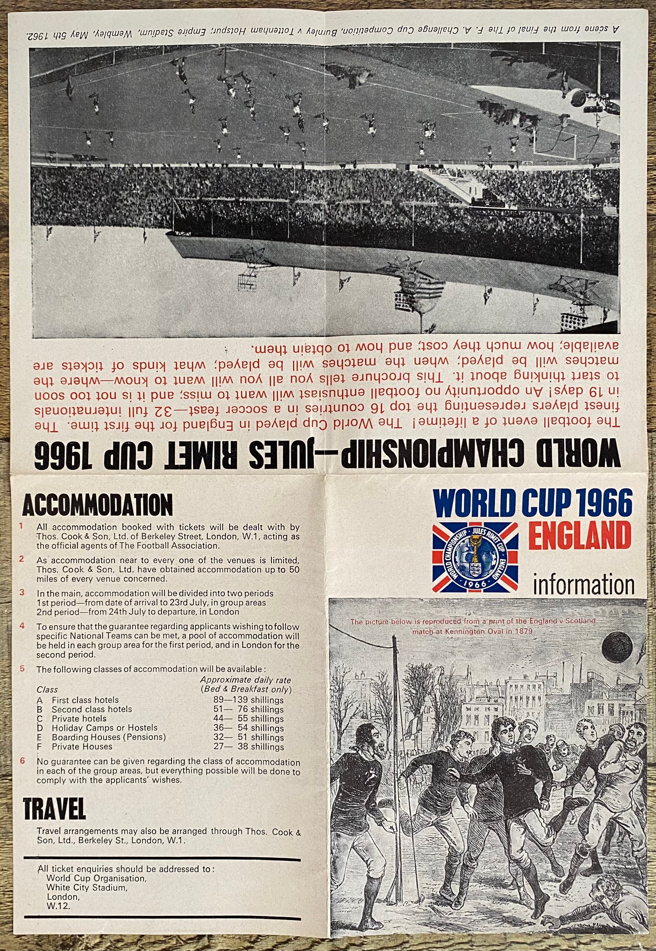 1966 WORLD CUP ORIGINAL OFFICIAL TICKET INFORMATION FOLD OUT BOOKLET
