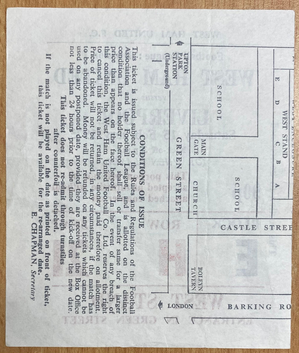 1974/75 ORIGINAL DIVISION ONE TICKET WEST HAM UNITED V LIVERPOOL