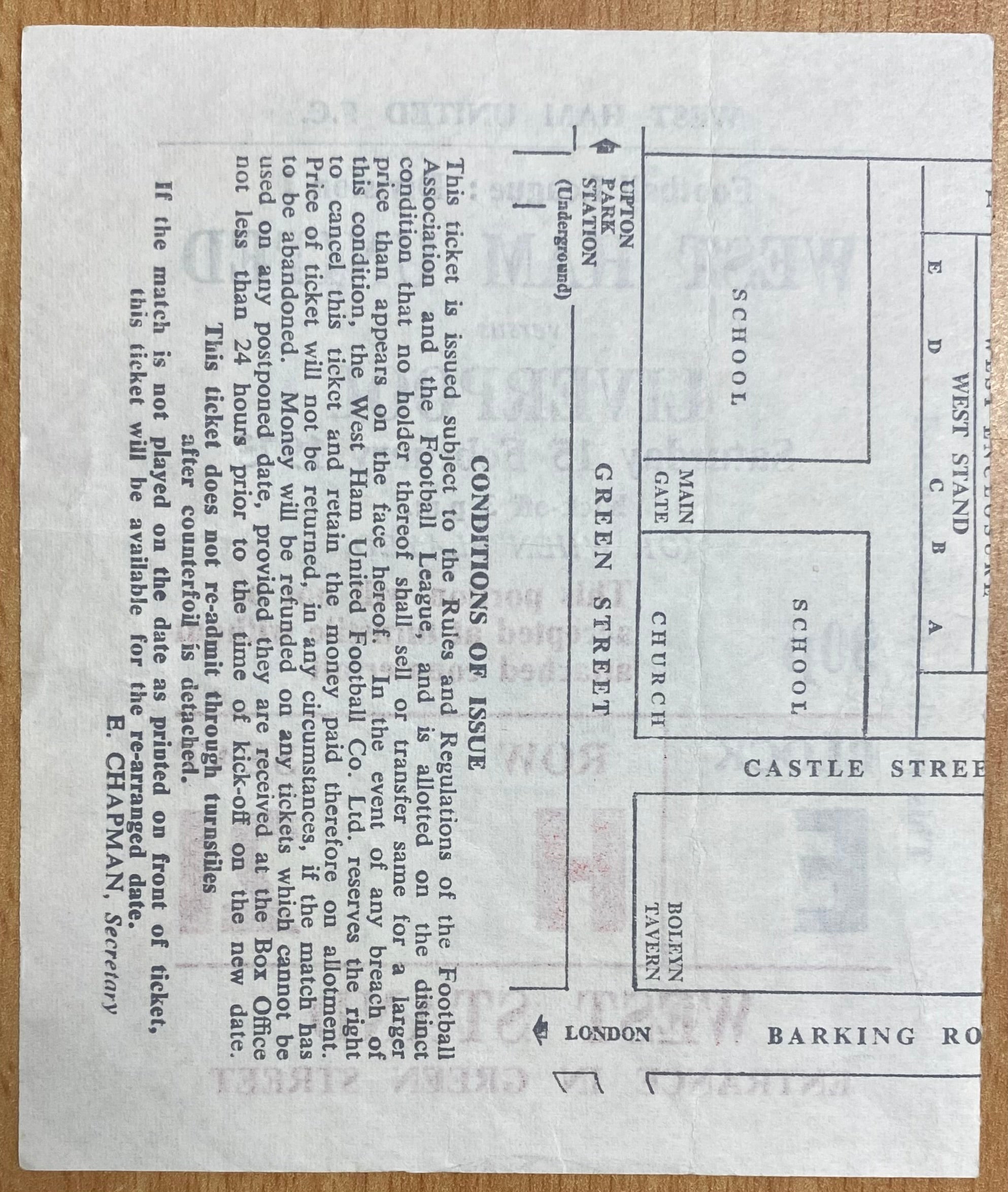 1974/75 ORIGINAL DIVISION ONE TICKET WEST HAM UNITED V LIVERPOOL