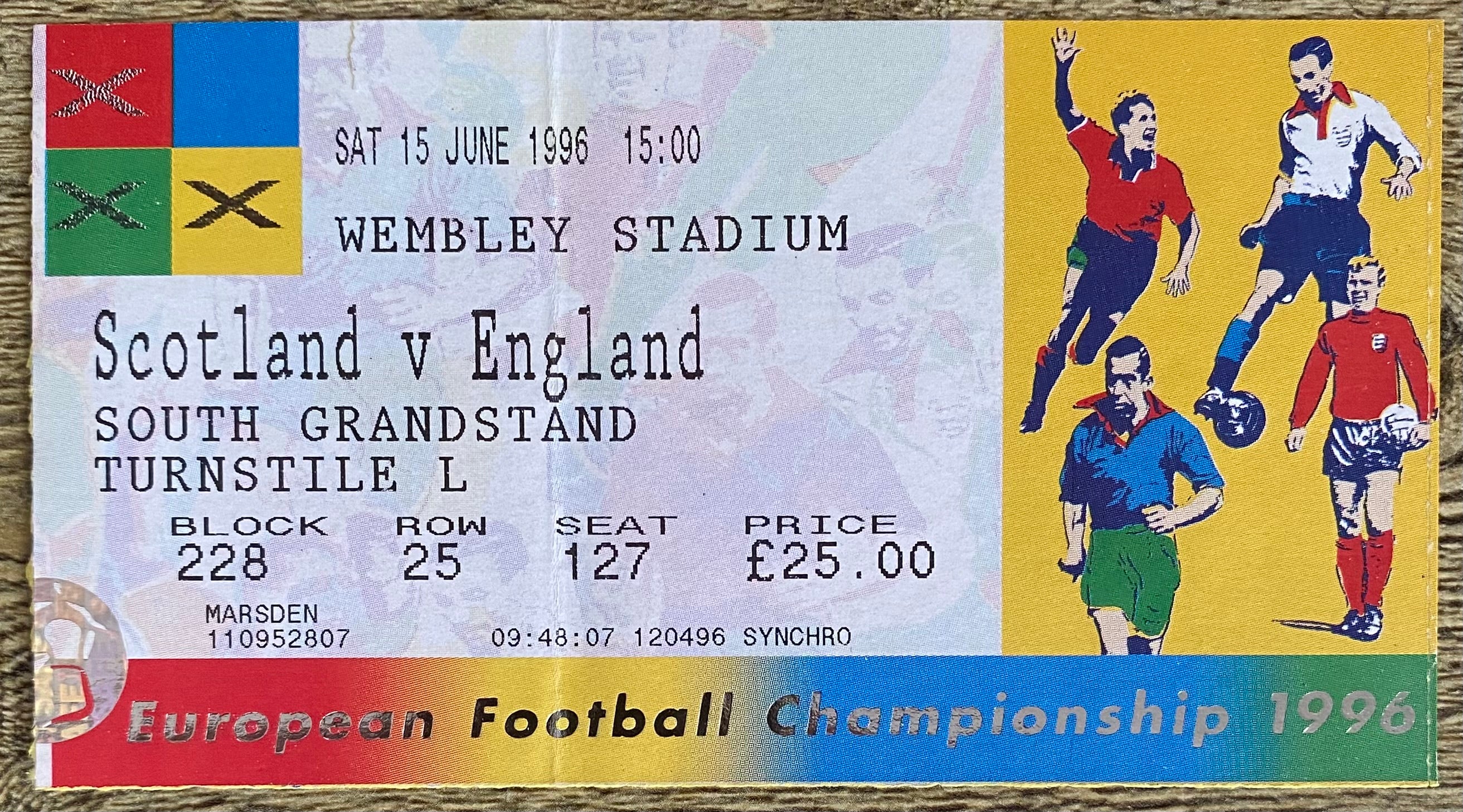 1996 ORIGINAL EUROPEAN CHAMPIONSHIPS EURO 96 TICKET ENGLAND V SCOTLAND @ WEMBLEY