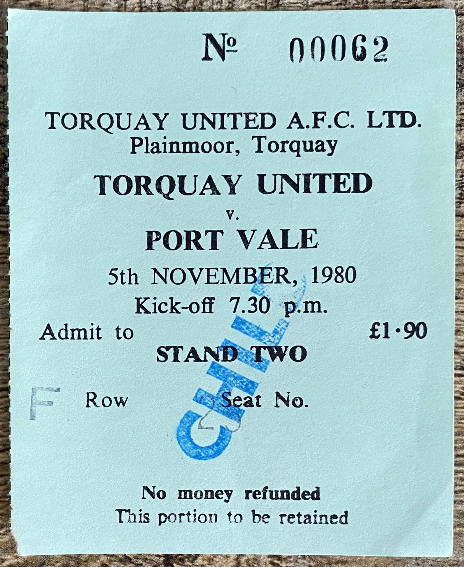 1980/81  ORIGINAL DIVISION 4 TICKET TORQUAY UNITED V PORT VALE