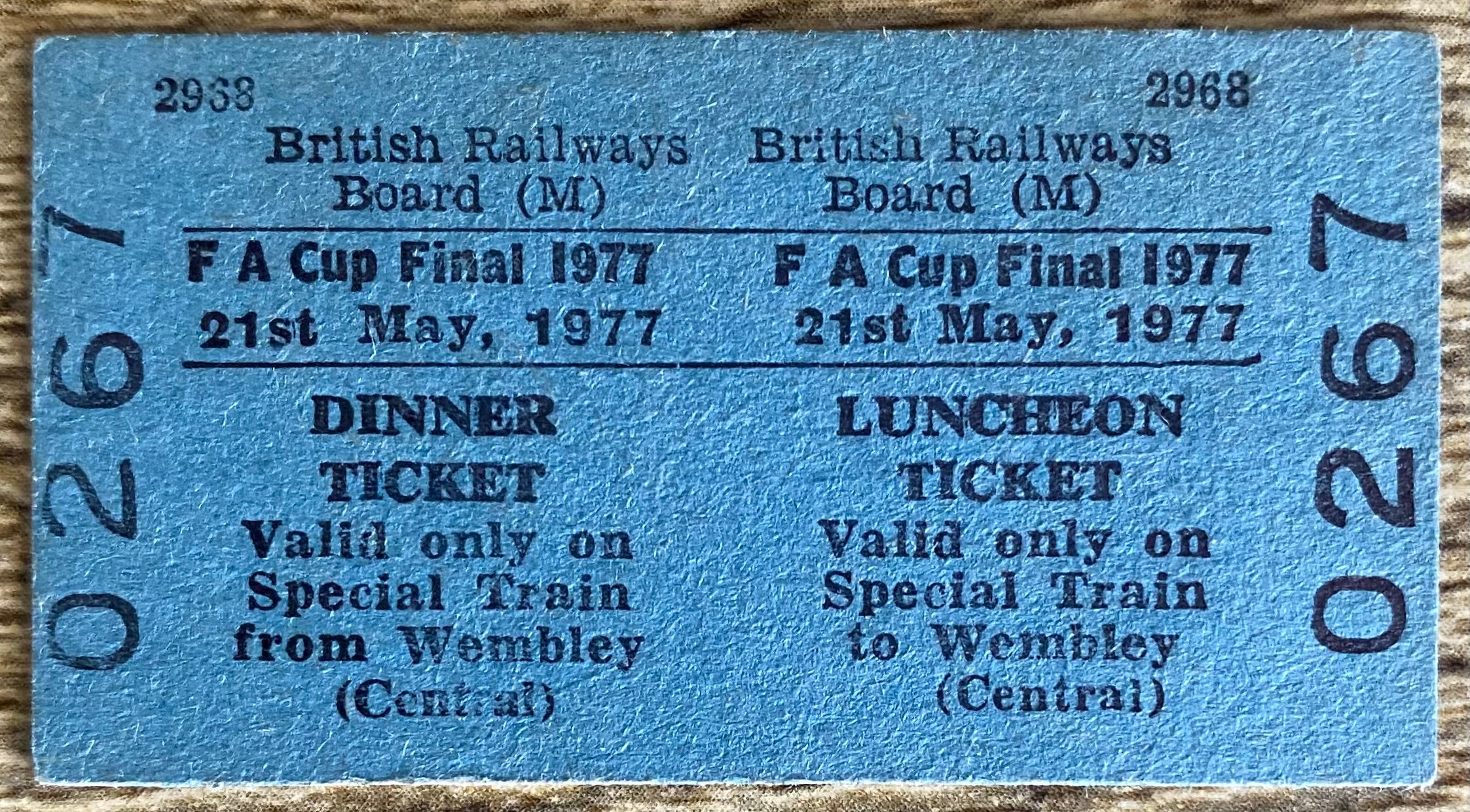 1977 ORIGINAL FOOTBALL SPECIAL BRITISH RAIL TRAIN TICKET MANCHESTER UNITED TRAVELLING TO FA CUP FINAL