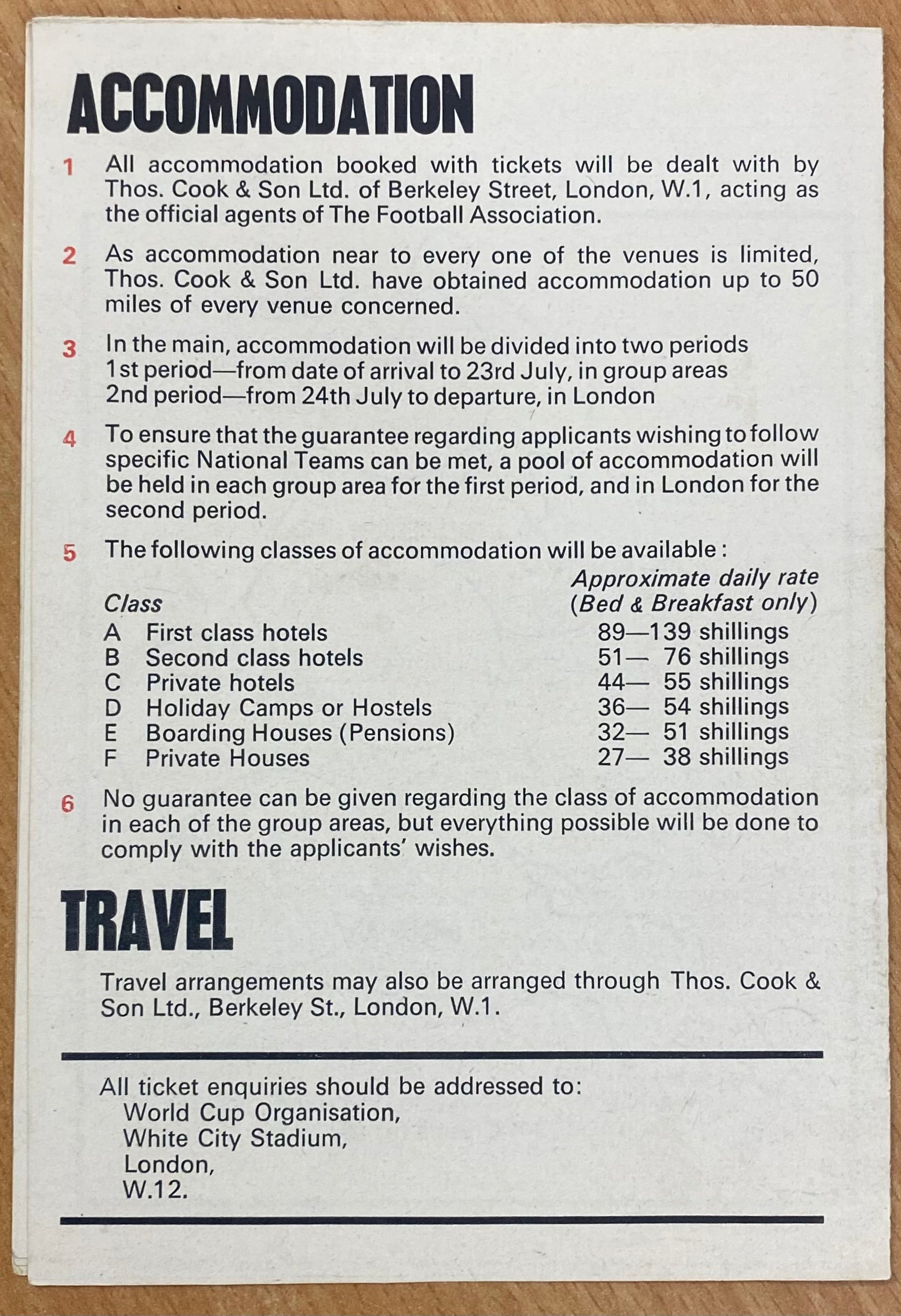 1966 WORLD CUP ORIGINAL OFFICIAL TICKET INFORMATION FOLD OUT BOOKLET (UPDATED VERSION)