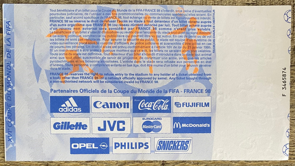 1998 ORIGINAL WORLD CUP 1ST ROUND TICKET SCOTLAND V MOROCCO @ ST ETIENNE