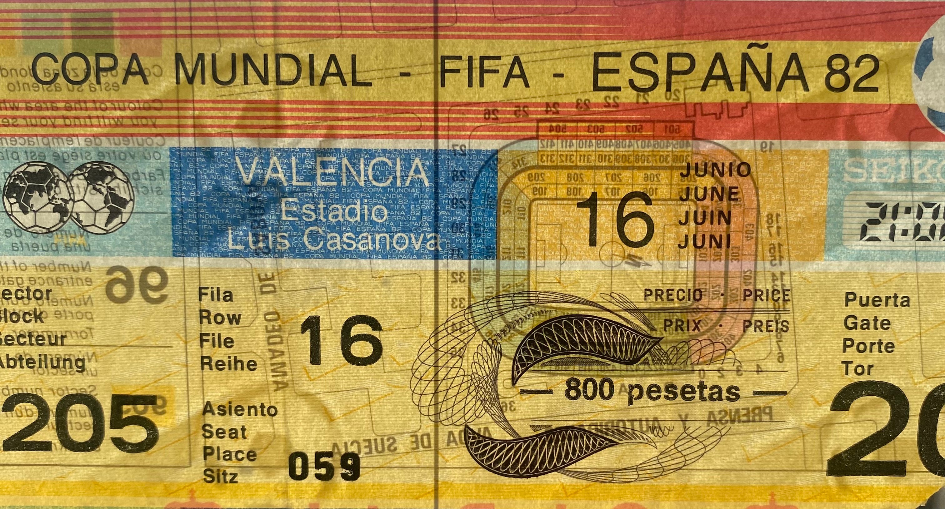 1982 ORIGINAL WORLD CUP 1ST ROUND TICKET SPAIN V HONDURAS @ VALENCIA