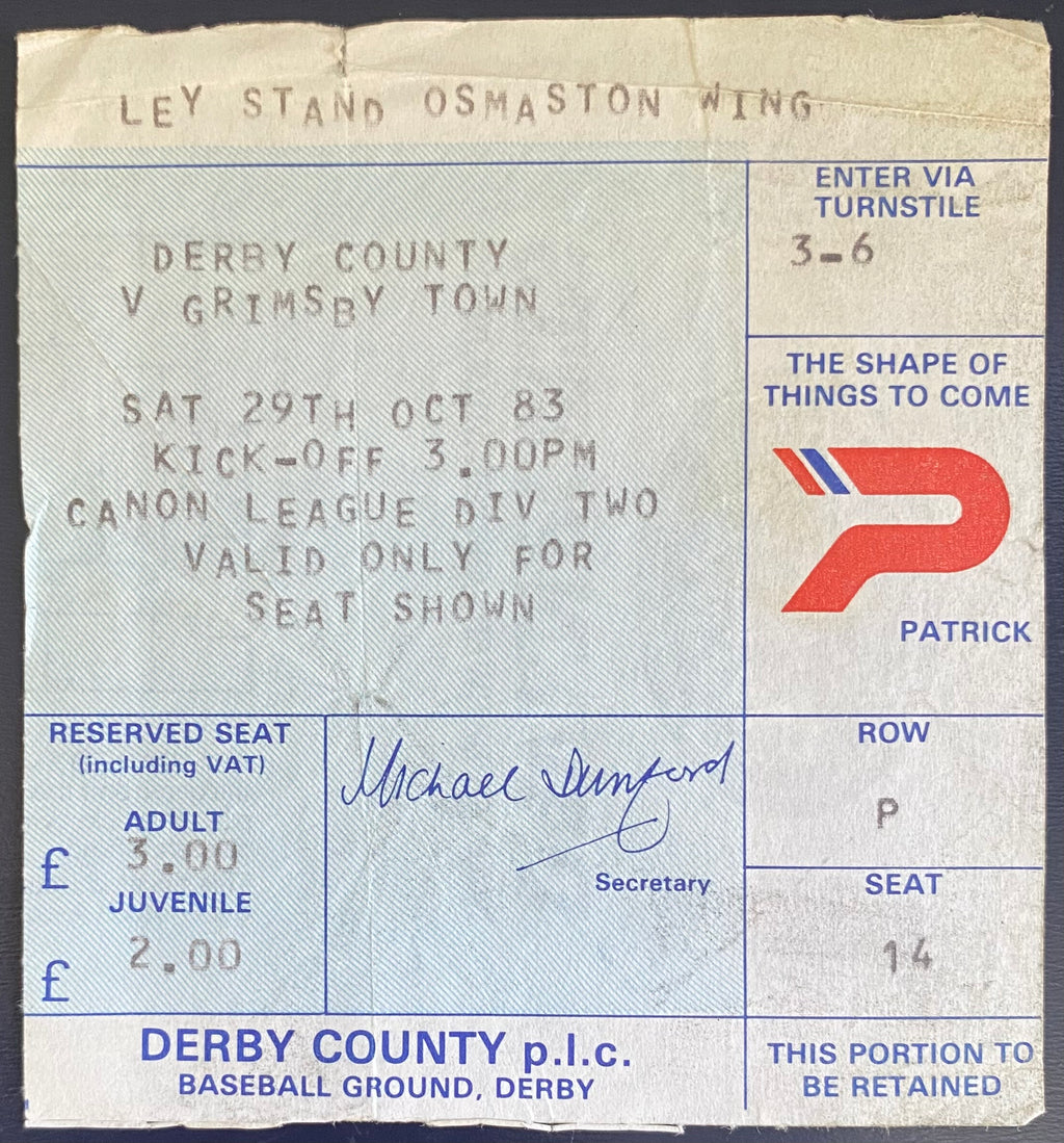 1983/84 ORIGINAL DIVISION 2 TICKET DERBY COUNTY V GRIMSBY TOWN