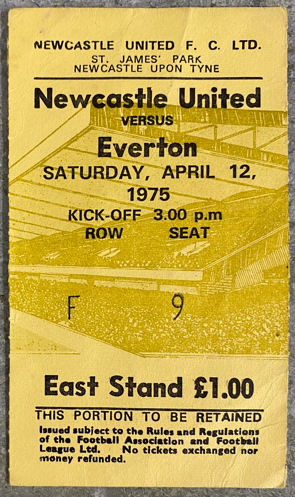 1974/75 ORIGINAL DIVISION 1 TICKET NEWCASTLE UNITED V EVERTON