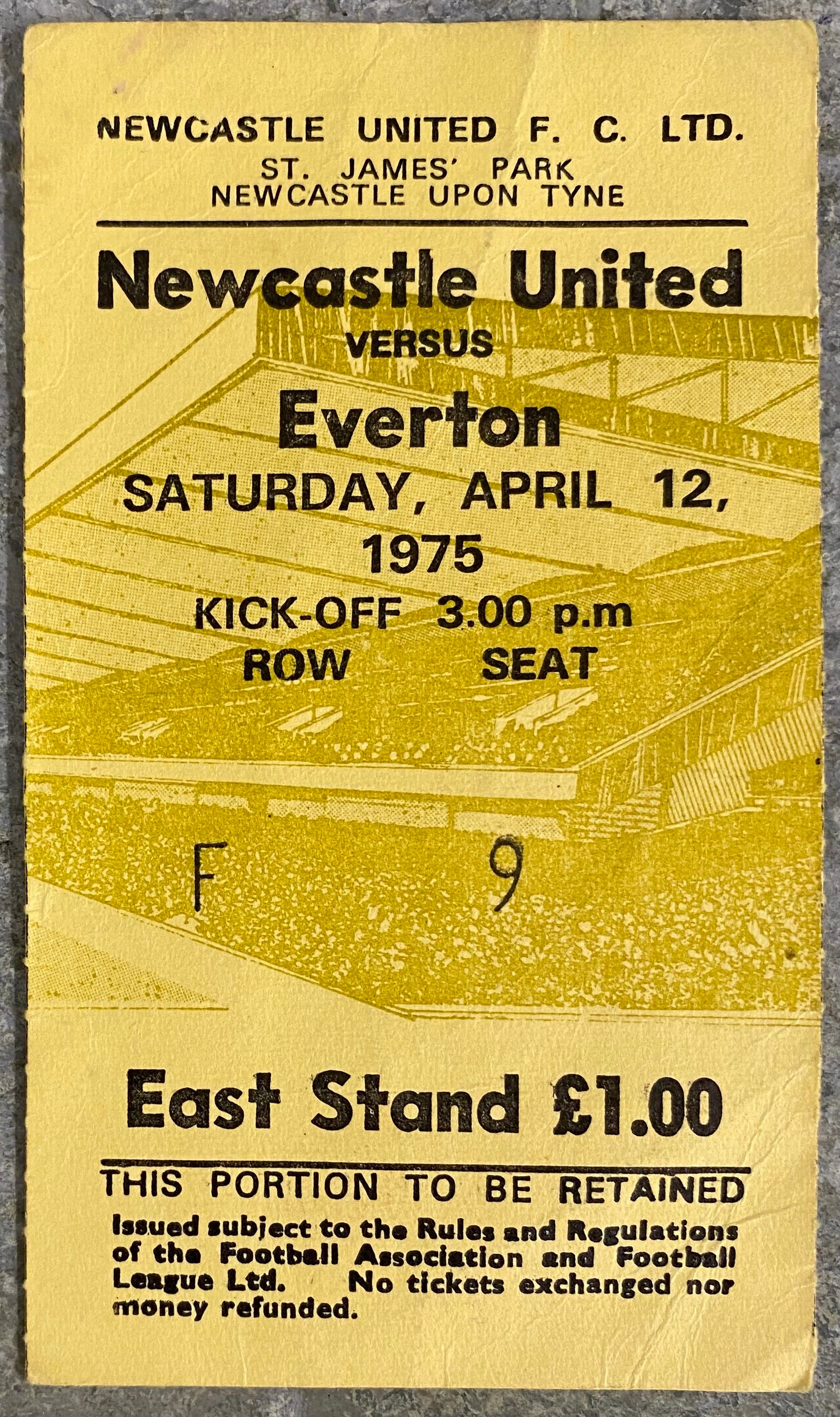 1974/75 ORIGINAL DIVISION 1 TICKET NEWCASTLE UNITED V EVERTON