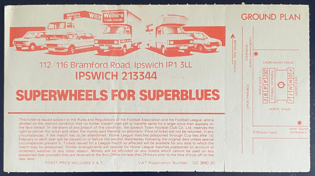1980/81 ORIGINAL DIVISION 1 UNUSED TICKET IPSWICH TOWN V BRIGHTON AND HOVE ALBION