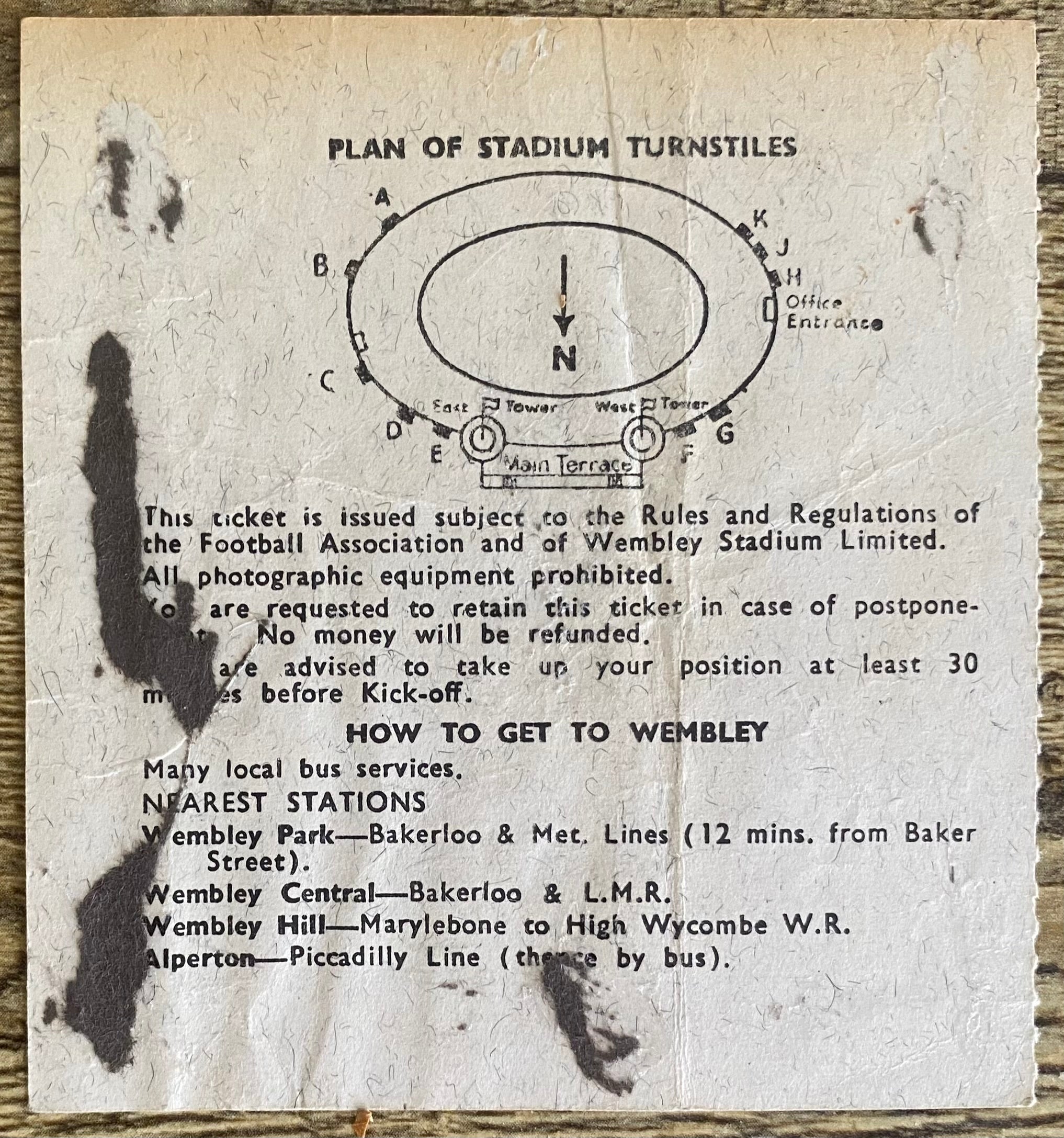 1966 ORIGINAL WORLD CUP 3RD PLACE PLAY OFF TICKET PORTUGAL V SOVIET UNION @ WEMBLEY