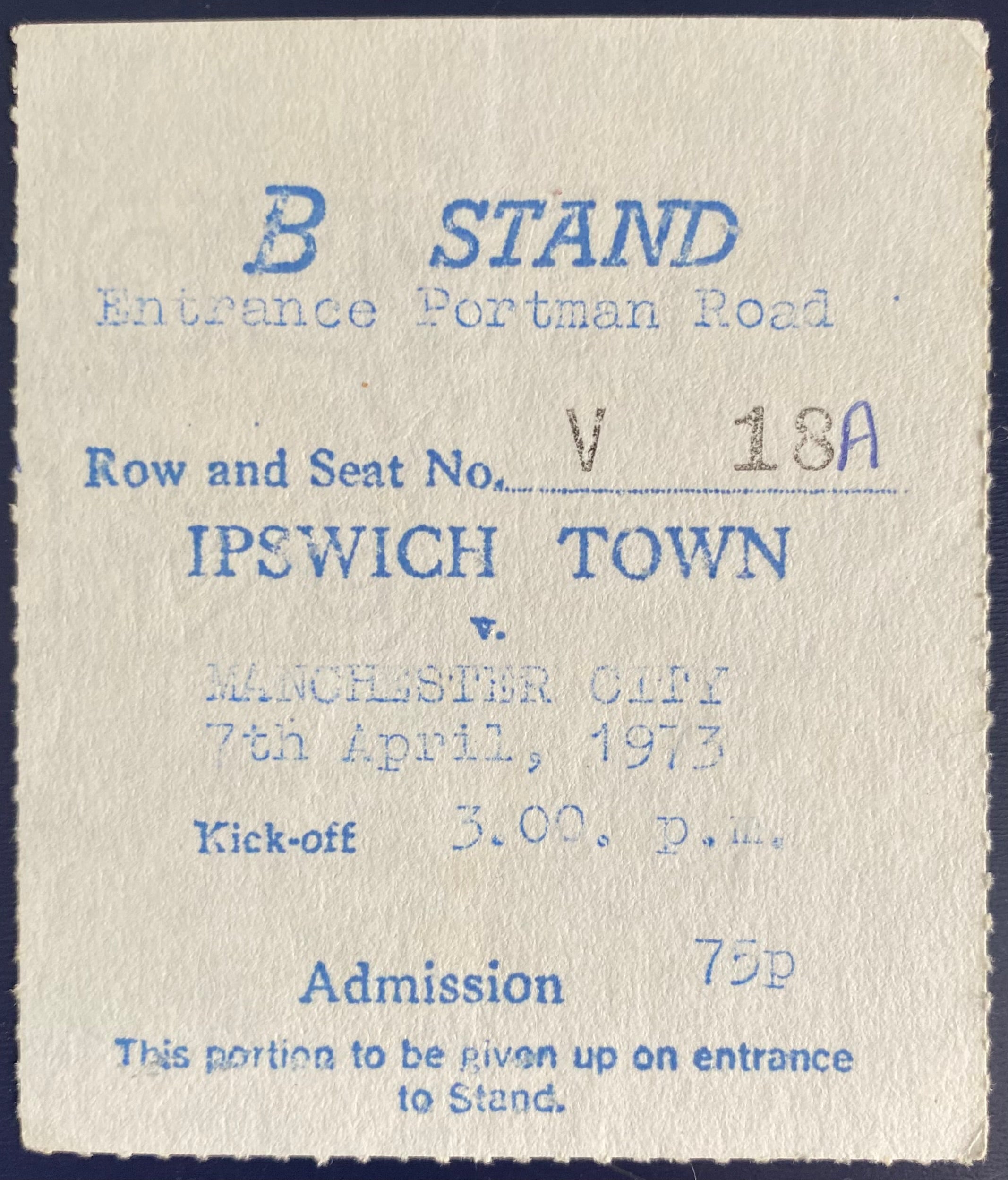 1972/73 ORIGINAL DIVISION 1 TICKET IPSWICH TOWN V MANCHESTER CITY