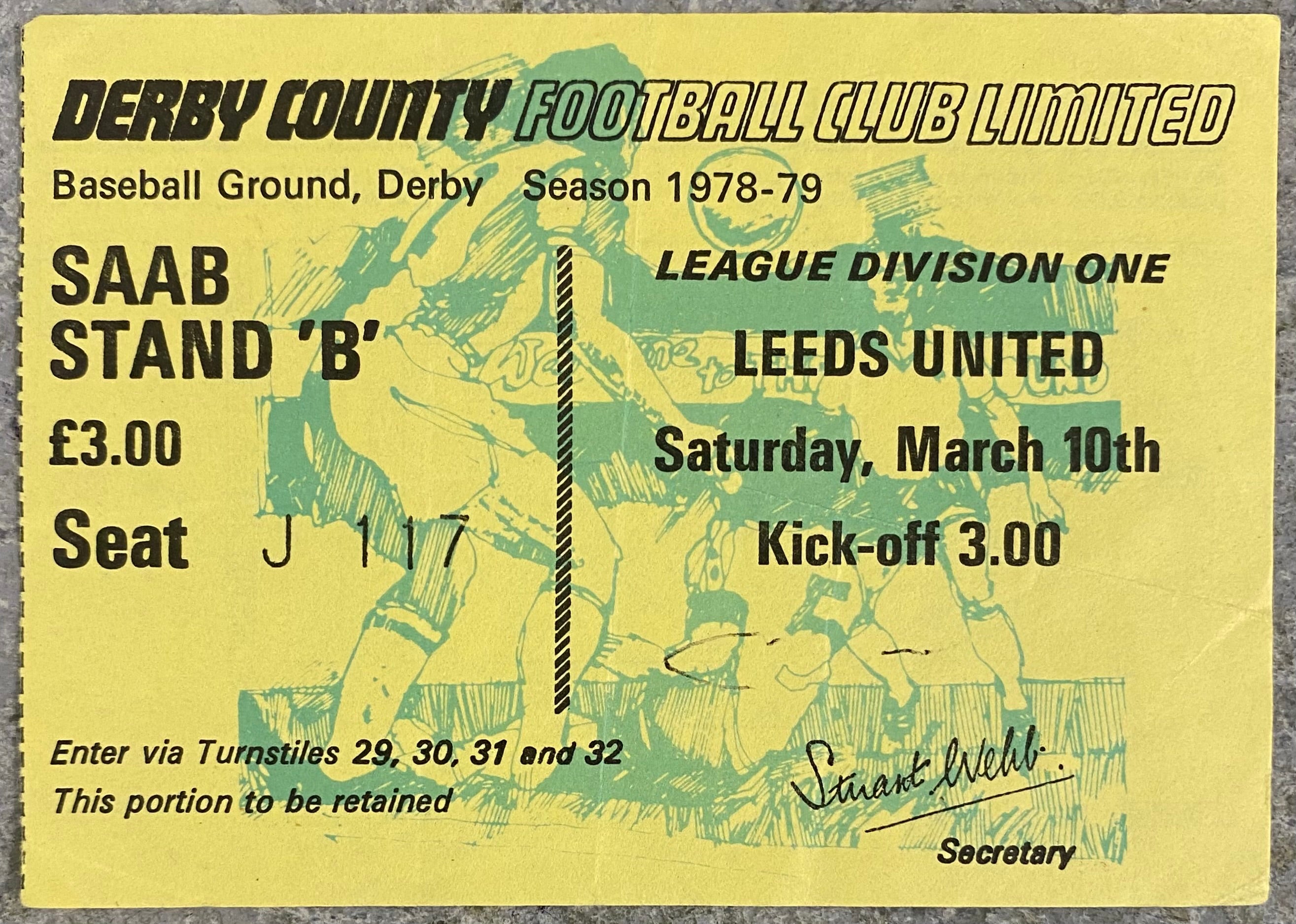 1978/79 ORIGINAL DIVISION 1 TICKET DERBY COUNTY V LEEDS UNITED