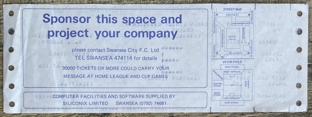 1986/87 ORIGINAL DIVISION 4 UNUSED TICKET SWANSEA CITY V ORIENT