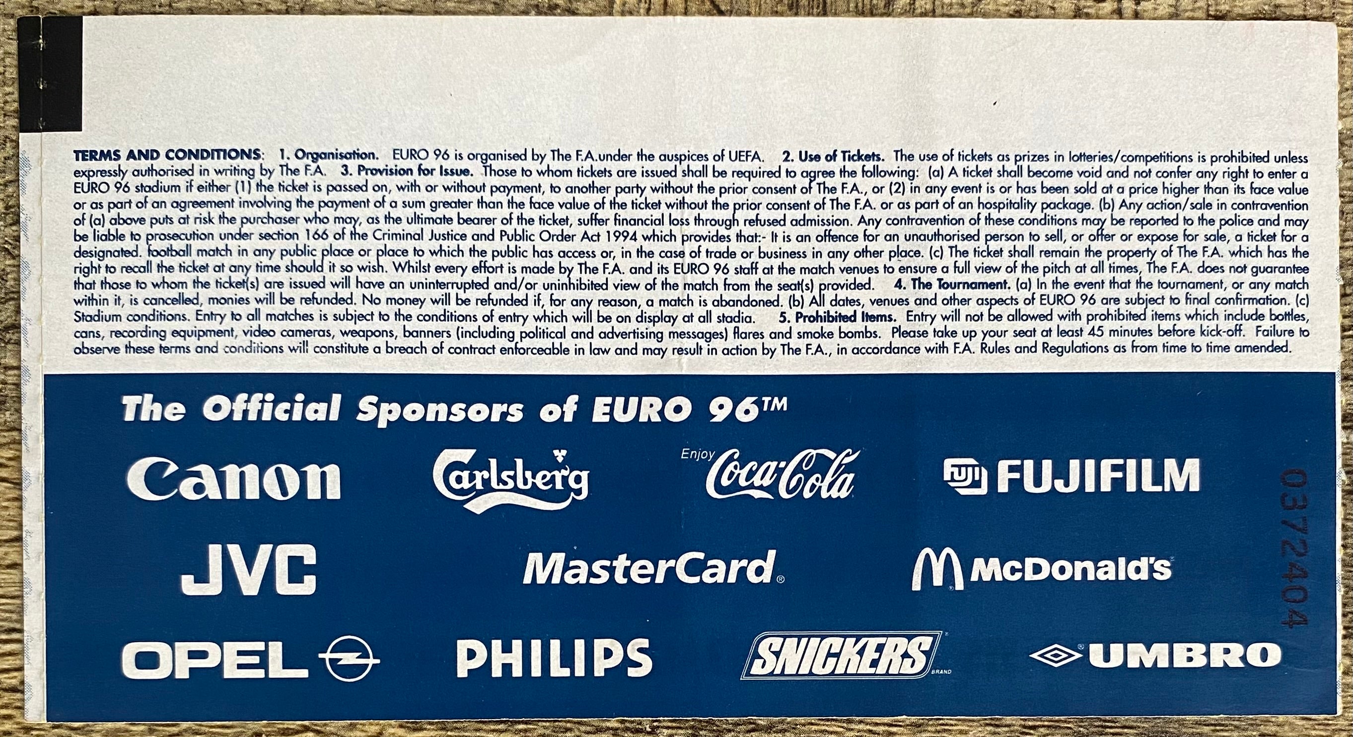 1996 ORIGINAL EUROPEAN CHAMPIONSHIPS EURO 96 SEMI FINAL TICKET ENGLAND V GERMANY @ WEMBLEY