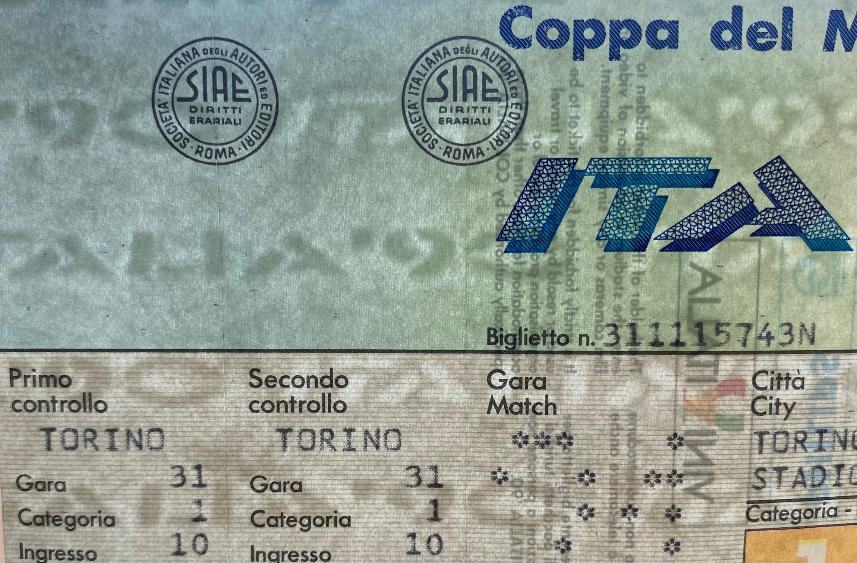 1990 ORIGINAL WORLD CUP 1ST ROUND UNUSED TICKET SCOTLAND V BRAZIL @ TURIN