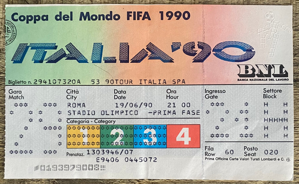 1990 ORIGINAL WORLD CUP 1ST ROUND TICKET ITALY V CZECHOSLOVAKIA @ ROME