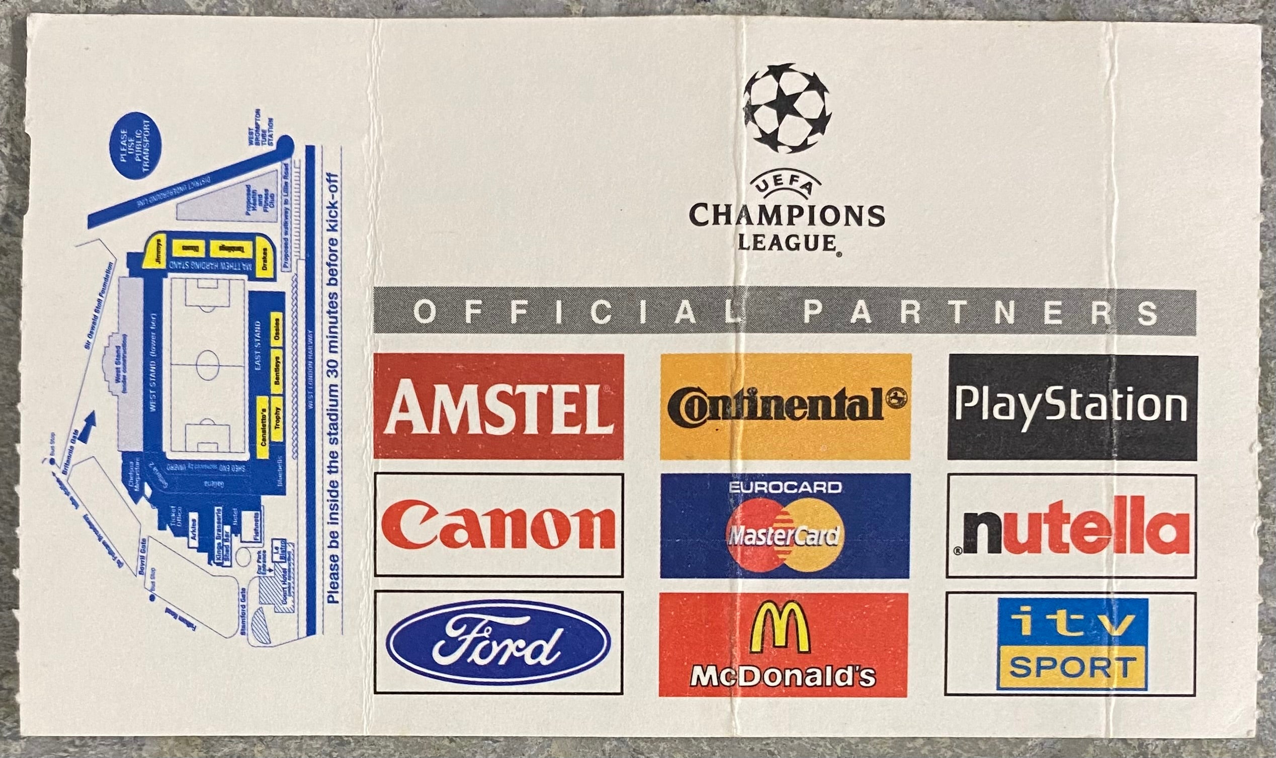 1999/2000 ORIGINAL CHAMPIONS LEAGUE PHASE 2 GROUP D TICKET CHELSEA V FEYENOORD