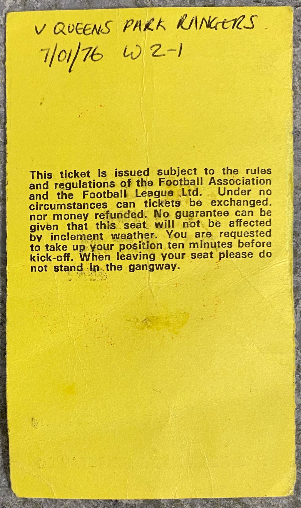1975/76 ORIGINAL FA CUP 3RD ROUND REPLAY TICKET NEWCASTLE UNITED V QUEENS PARK RANGERS