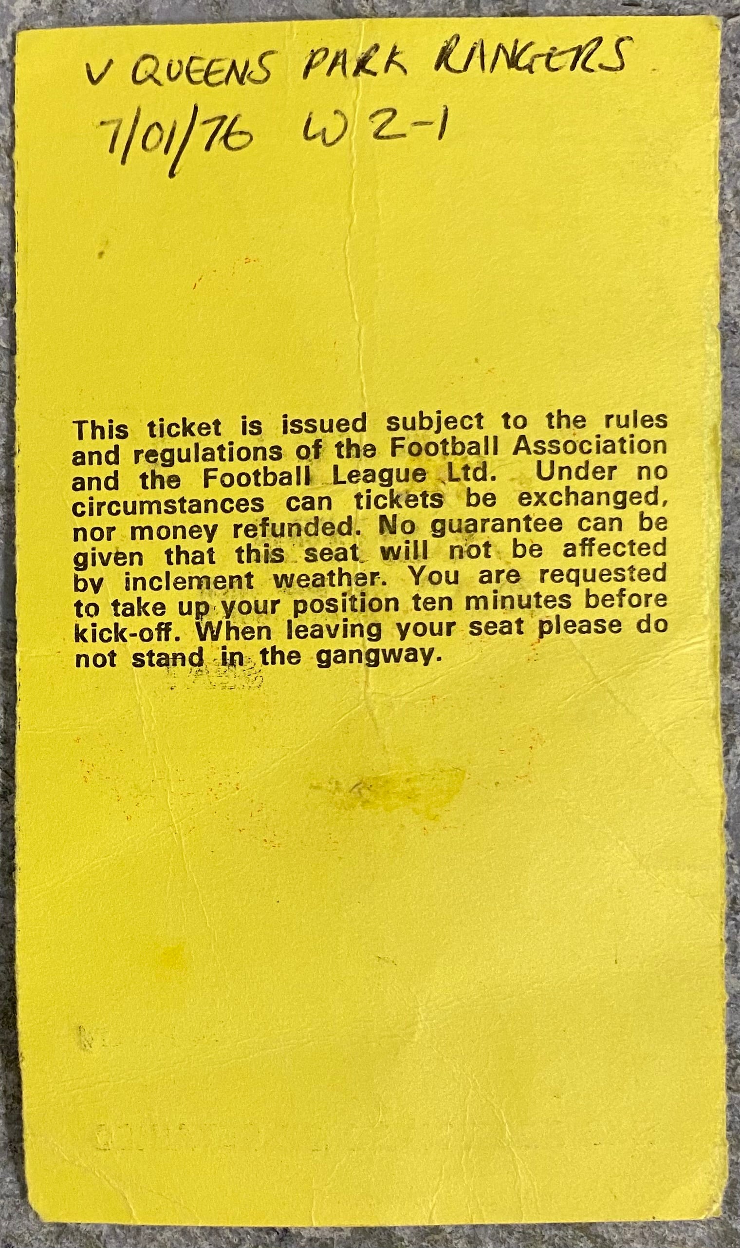 1975/76 ORIGINAL FA CUP 3RD ROUND REPLAY TICKET NEWCASTLE UNITED V QUEENS PARK RANGERS