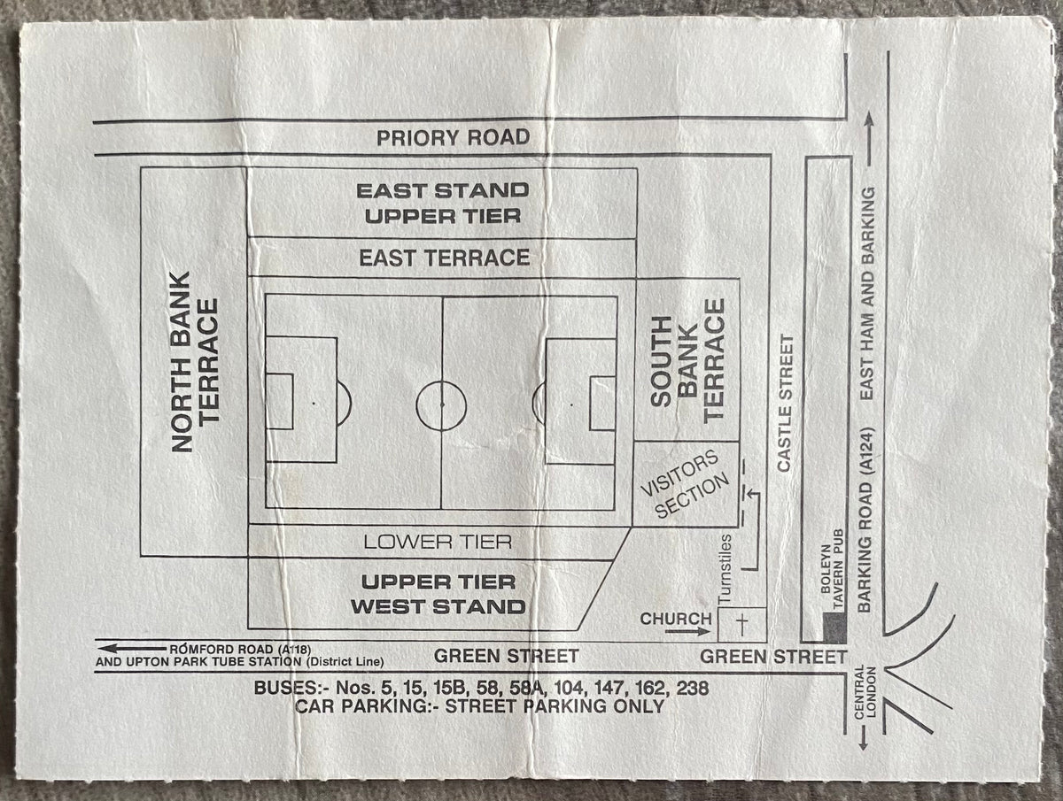 1990/91 ORIGINAL DIVISION 2 TICKET WEST HAM UNITED V SHEFFIELD WEDNESDAY