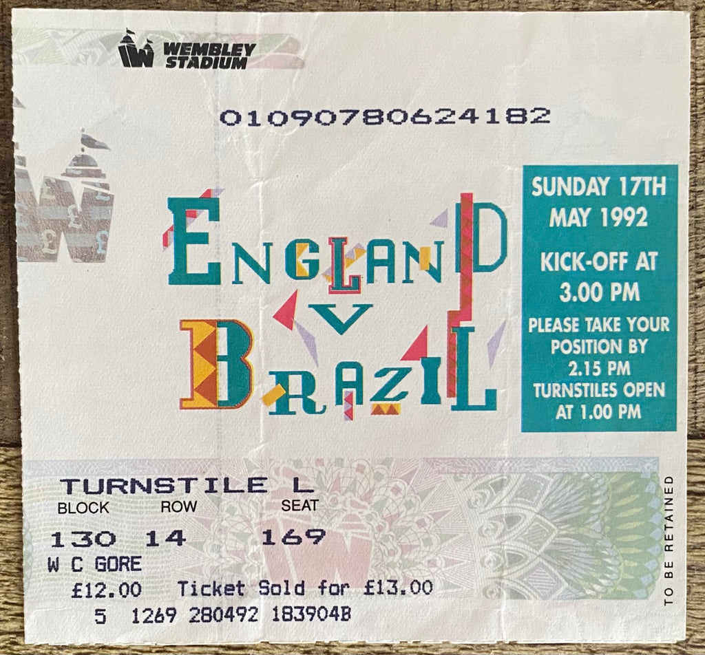 1992 ORIGINAL INTERNATIONAL TICKET ENGLAND V BRAZIL