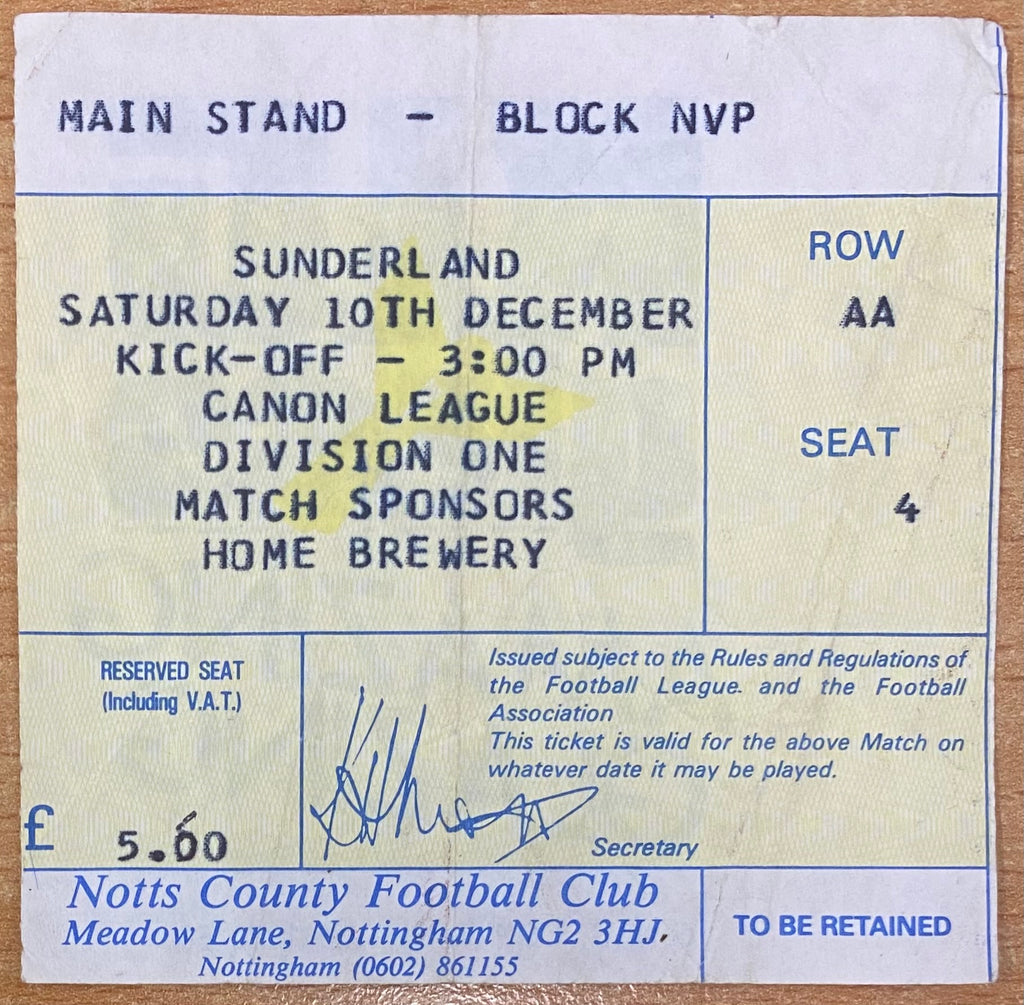1983/84 ORIGINAL DIVISION 1 TICKET NOTTS COUNTY V SUNDERLAND