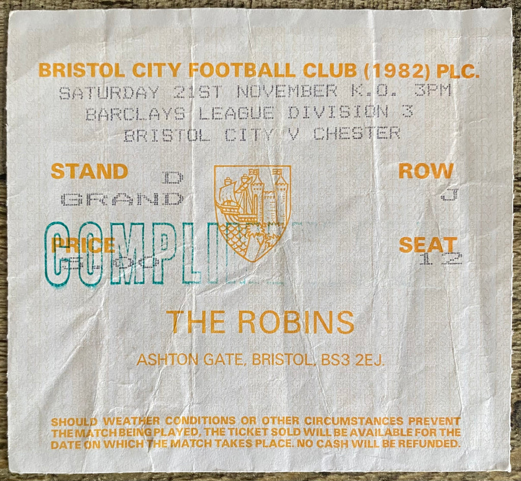 1987/88 ORIGINAL DIVISION 3 TICKET BRISTOL CITY V CHESTER CITY
