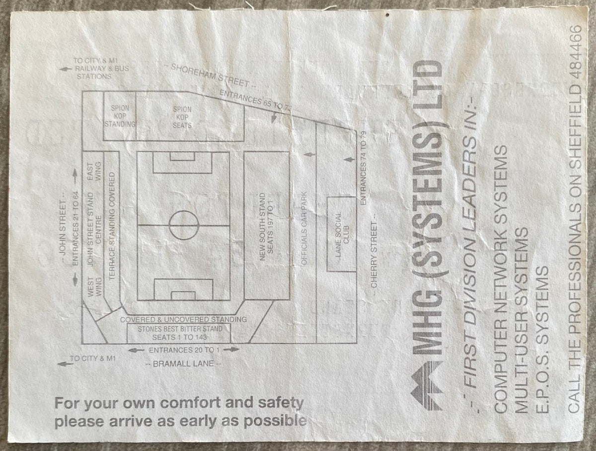 1991/92 ORIGINAL FA CUP 4TH ROUND REPLAY TICKET SHEFFIELD UNITED V CHARLTON ATHLETIC