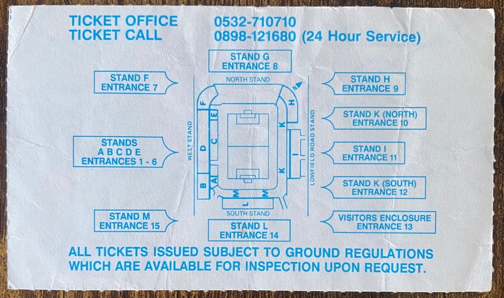 1990/91 ORIGINAL DIVISION ONE TICKET LEEDS UNITED V EVERTON