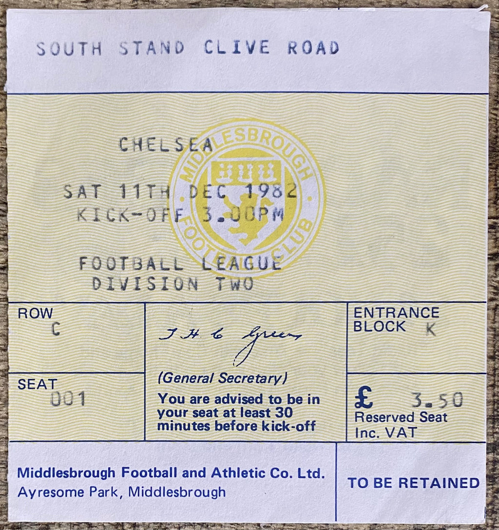 1982/83 ORIGINAL DIVISION TWO TICKET MIDDLESBROUGH V CHELSEA