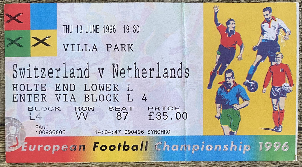 1996 ORIGINAL EUROPEAN CHAMPIONSHIPS EURO 96 TICKET NETHERLANDS V SWITZERLAND @ VILLA PARK
