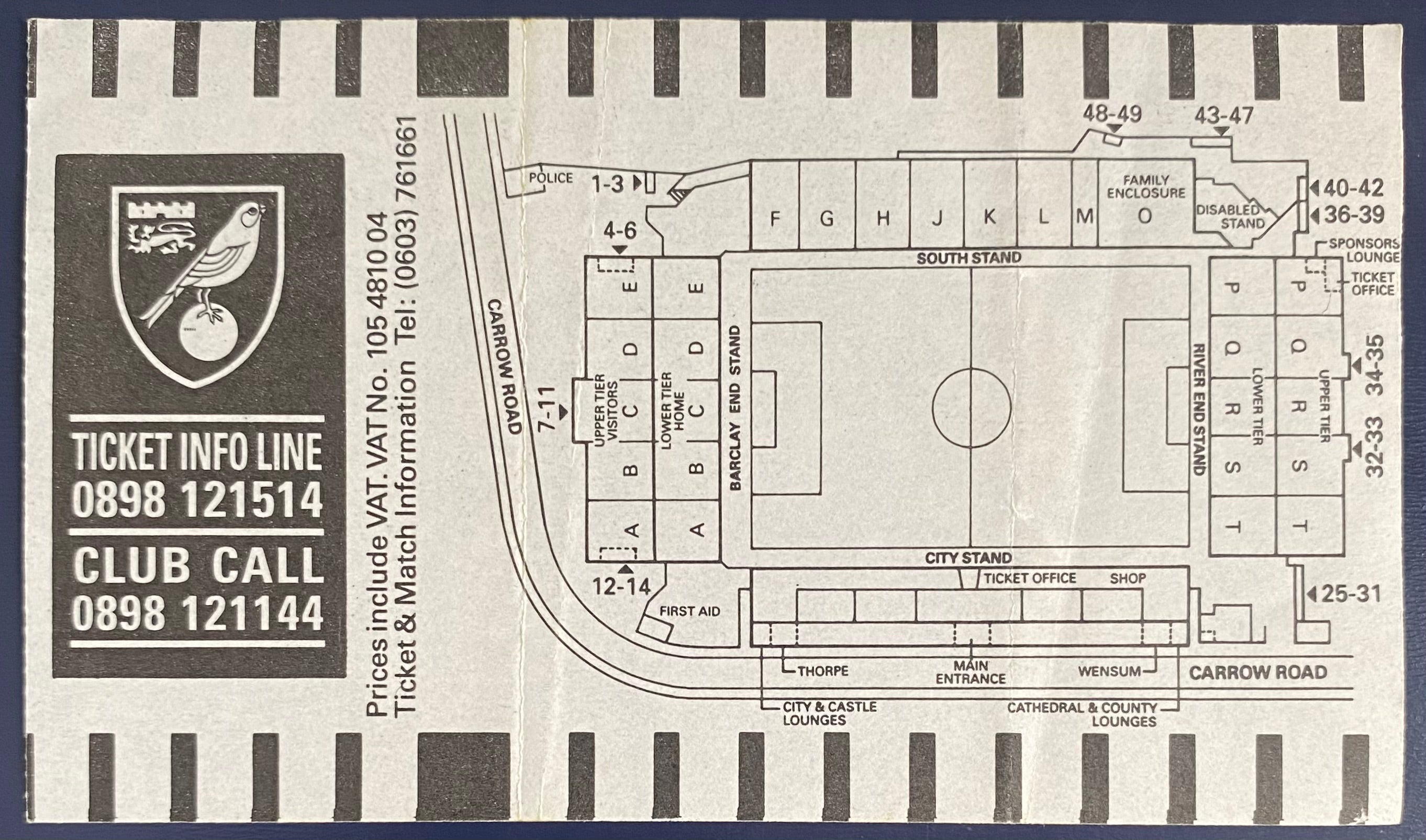 1992/93 ORIGINAL FA PREMIER LEAGUE TICKET NORWICH CITY V OLDHAM ATHLETIC