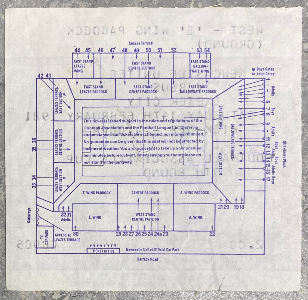 1980/81 ORIGINAL FA CUP 5TH ROUND TICKET NEWCASTLE UNITED V EXETER CITY