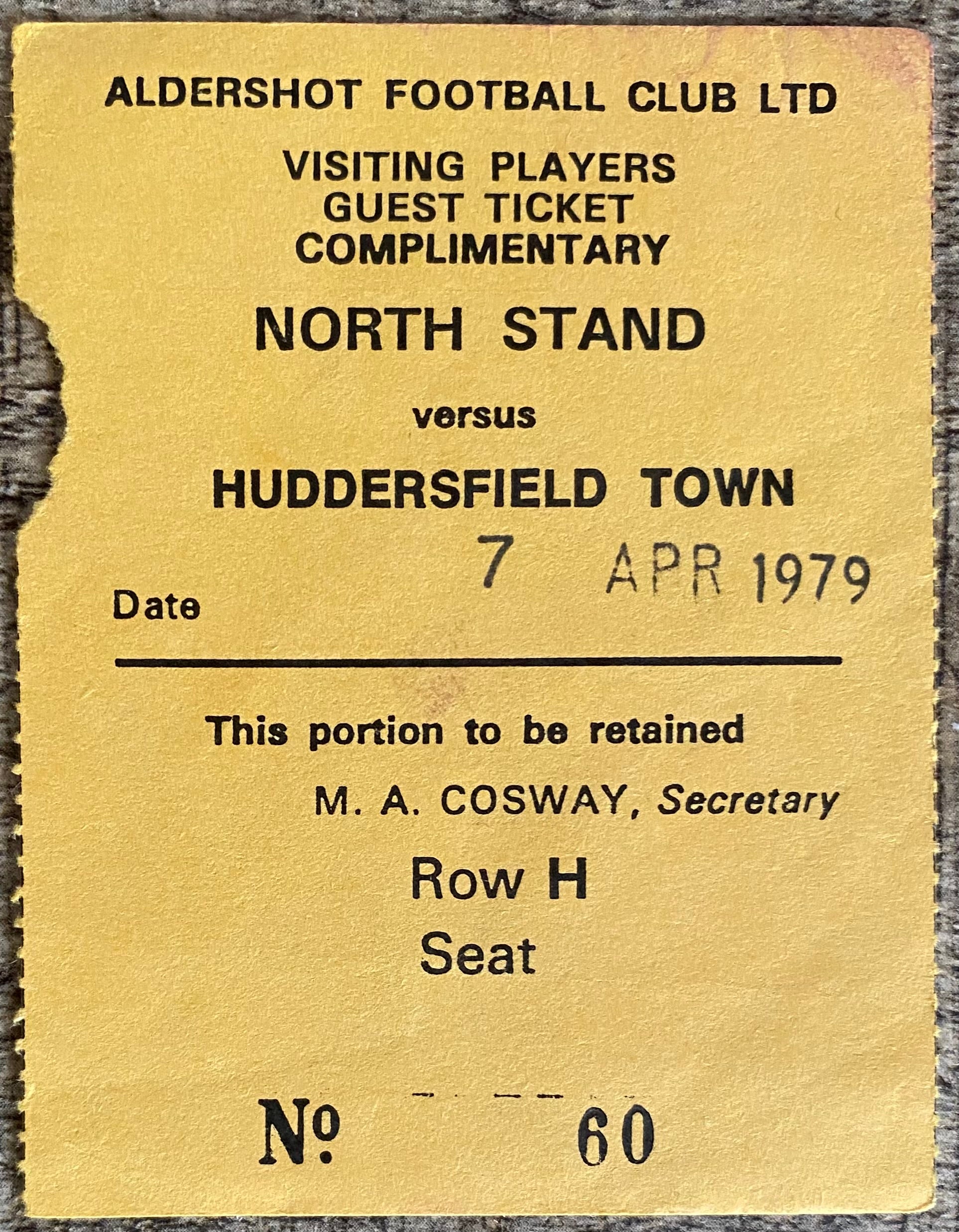 1978/79 ORIGINAL DIVISION 4 TICKET ALDERSHOT V HUDDERSFIELD TOWN
