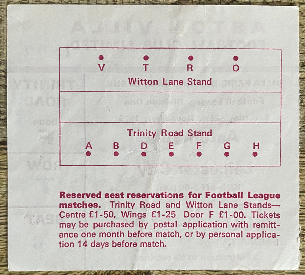 1975/76 ORIGINAL DIVISION 1 TICKET ASTON VILLA V LEICESTER CITY