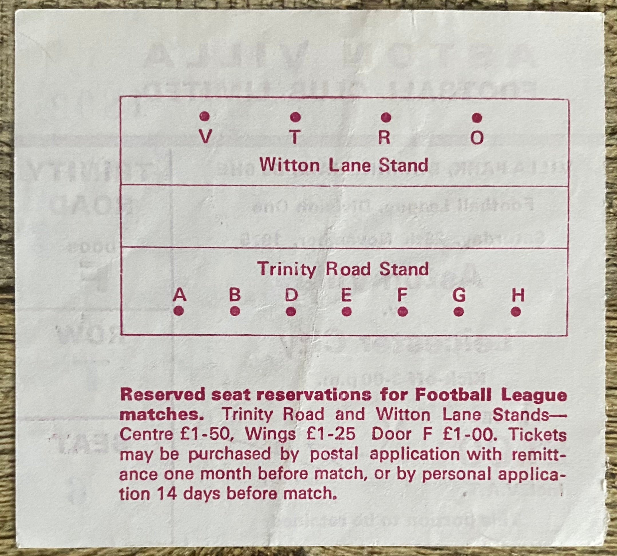 1975/76 ORIGINAL DIVISION 1 TICKET ASTON VILLA V LEICESTER CITY