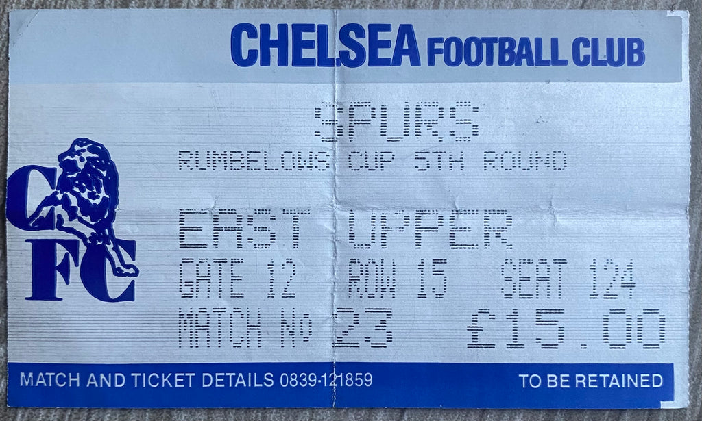 1990/91 ORIGINAL RUMBELOWS CUP 5TH ROUND TICKET CHELSEA V TOTTENHAM HOTSPUR