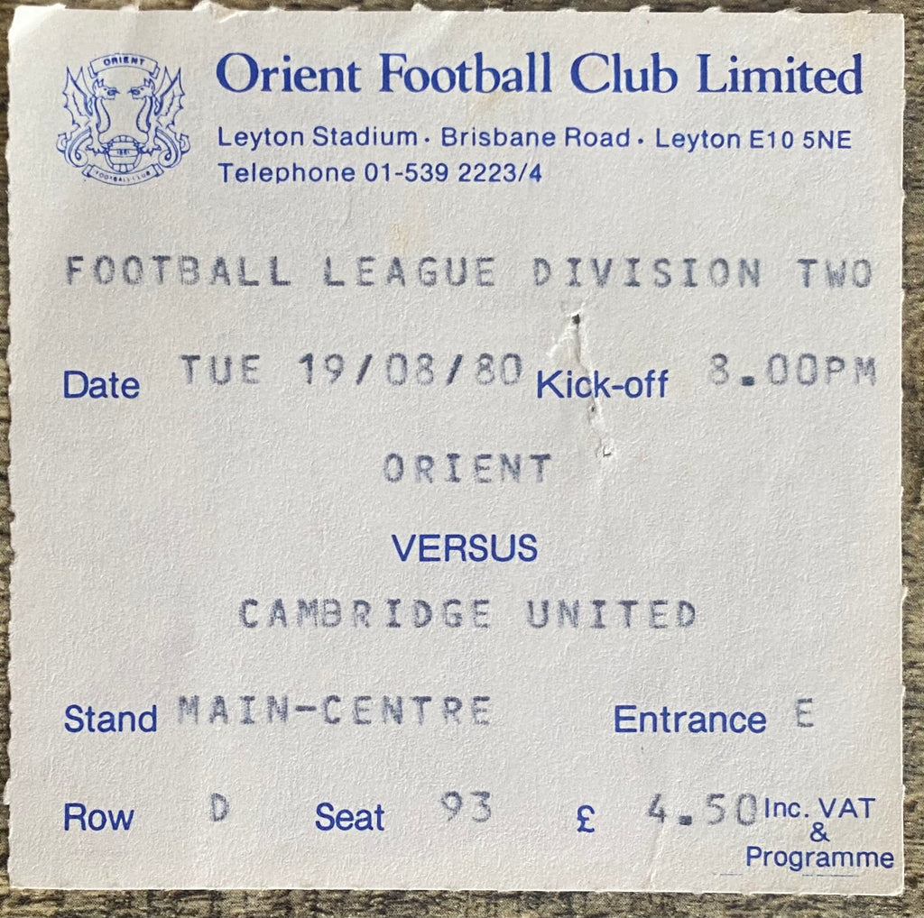1980/81 ORIGINAL DIVISION 2 TICKET ORIENT V CAMBRIDGE UNITED