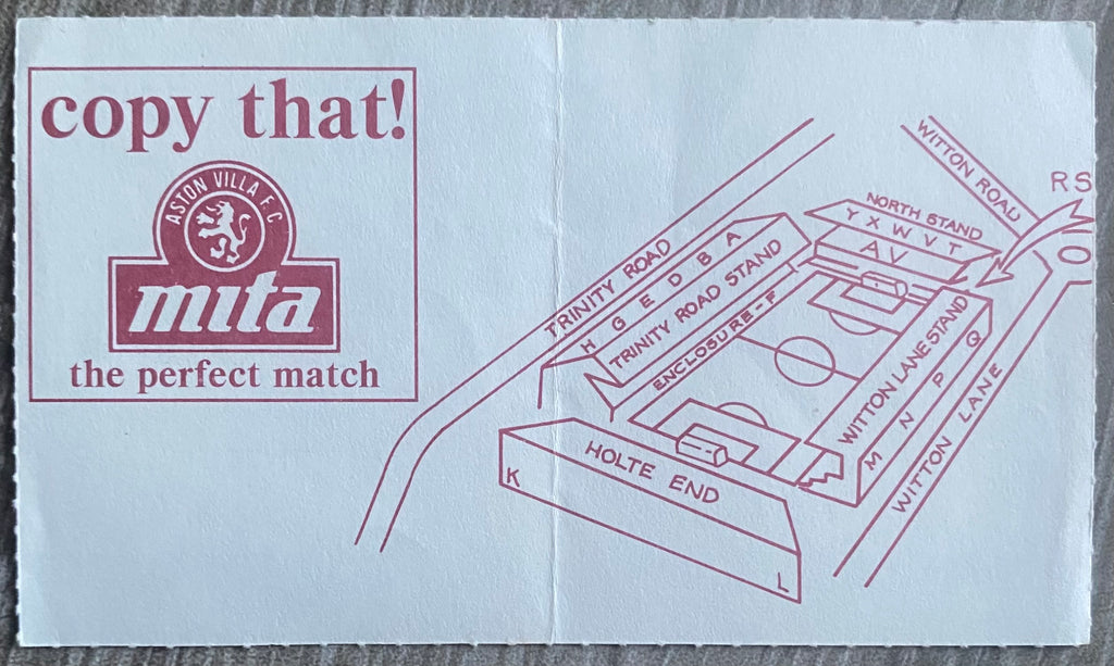 1991/92 ORIGINAL DIVISION ONE TICKET ASTON VILLA V TOTTENHAM HOTSPUR